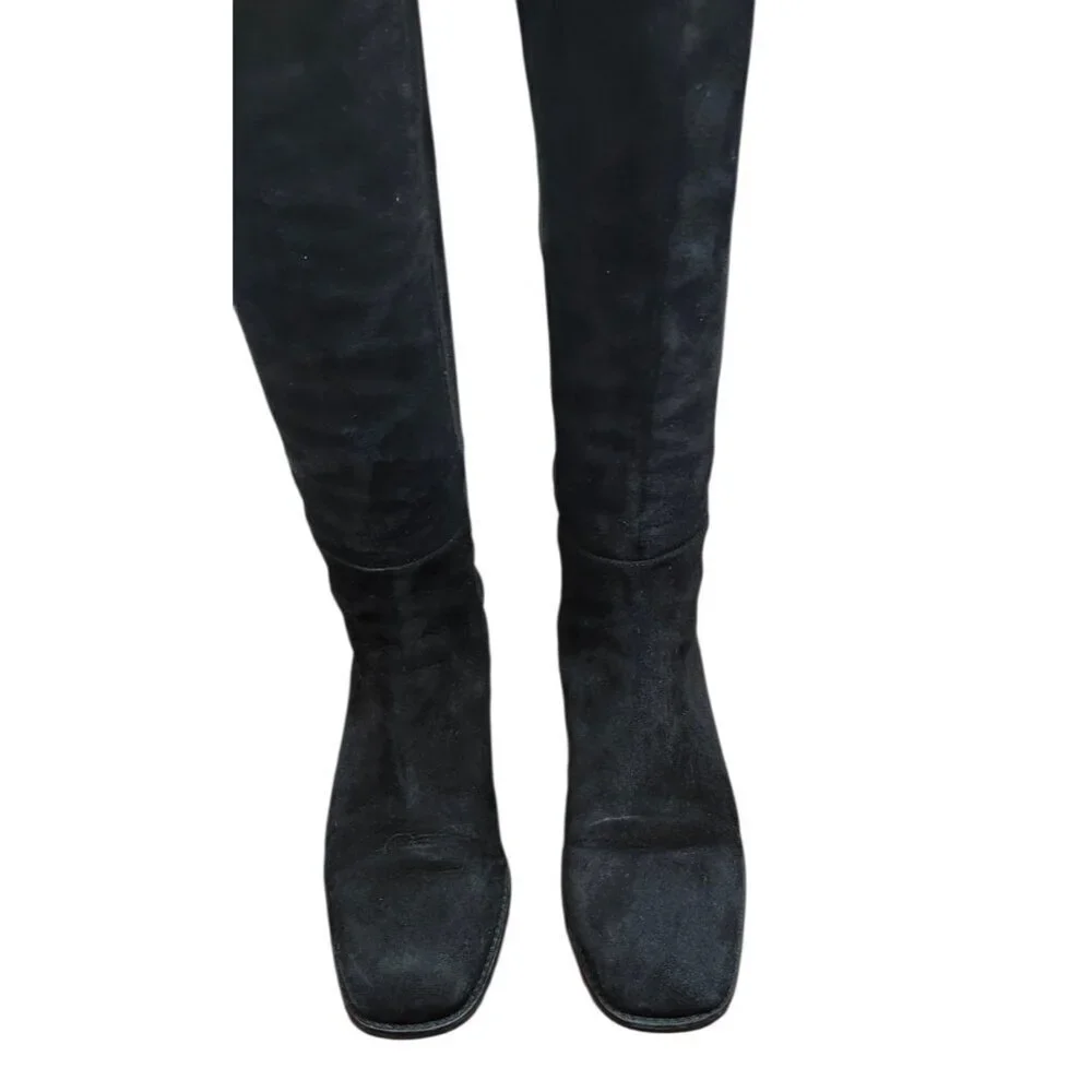 Stuart Weitzman 5050 Black Suede Over The Knee Flat Boots Stretch OTK Women 7.5